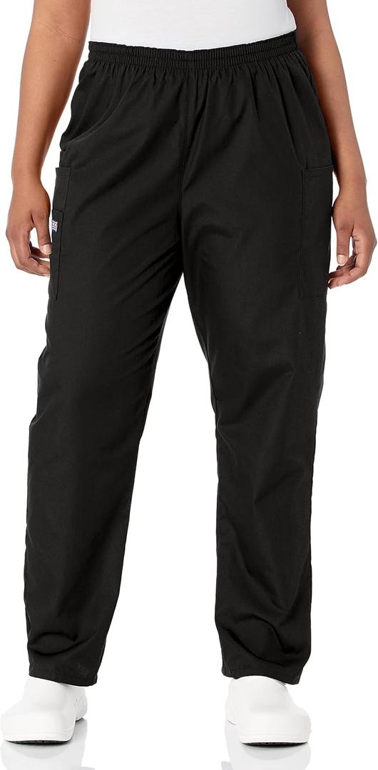 Cherokee Scrubs for Women Cargo Pant Natural Rise Tapered Pull-On Bottom with 4 Pockets , Fade Resistant Fabric - 4200 (Black, S)