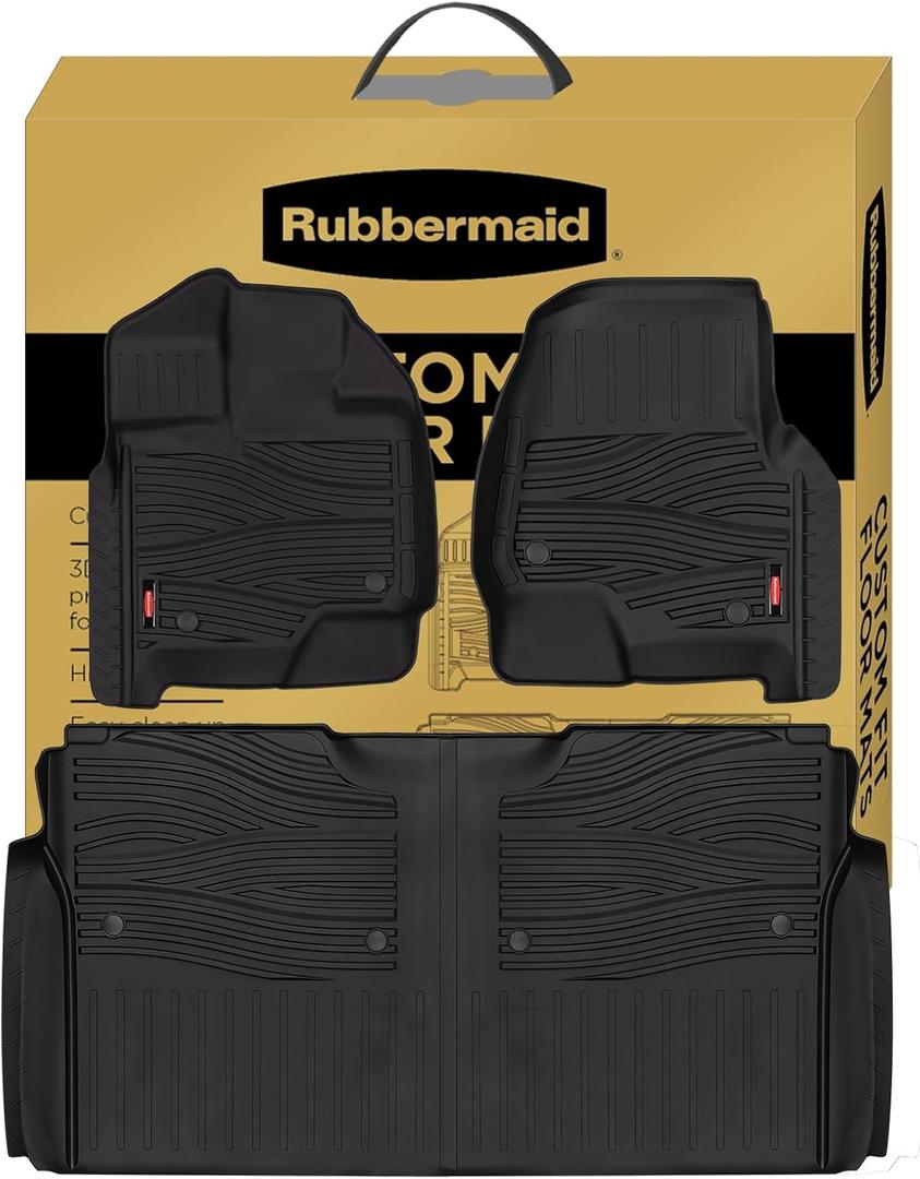 Rubbermaid Car Mats for Ford F-150 20152026 & F-150 Lightning 20222025 Super Crew Cab (No Fold Flat Storage) | Custom Fit All Weather Floor Mat Heavy Duty Car Mat