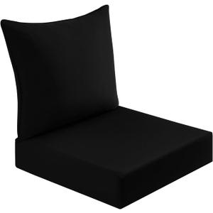 downluxe Outdoor Deep Seat Cushion Set, Waterproof Patio Furniture Cushions with Zipper for Outdoor Chair Sofa, 24" x 24", Black