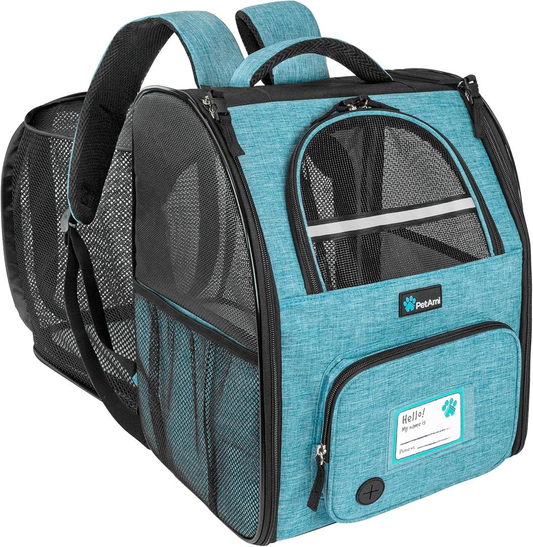 PetAmi Dog Cat Backpack Carrier, Expandable Pet Carrier Backpack for Travel Hiking, Small Medium Dog Puppy Large Cat Carrying Backpack, Airline Approved Ventilated Soft Back Support, 18 lbs, Teal Blue (Turquoise)