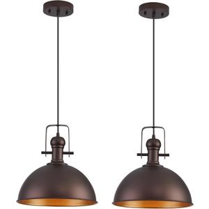 12 Inch Oil Rubbed Bronze Farmhouse Pendant Lights Large Pendant Lights for Kitchen Island Industrial Adjustable Height Vintage Big Dome Hanging Light Fixtures for Barn, Dining Room 2 Packs