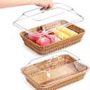 2 Set Wicker Bread Baskets for Serving with Acrylic Lids Woven Imitation Rattan Bread Basket Rectangular with Cover for World Baking Day Fruit Food Serving(13.78" X 9.84")