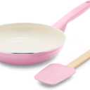 GreenPan Rio Healthy Ceramic Nonstick 8" Frying Pan Skillet and Silicone Spatula Set, Soft Grip Handle, Breaktfast Meal Set, PFAS-Free, Dishwasher Safe, Oven Safe, Pink (8" Frypan and Spatula Set)