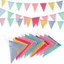 Pennant Banner Flags Pastel - GREATRIL Colorful Triangle Banners for Birthdays Easter Classroom School Carnival Garland Outdoor Burlap Bunting Party Decorations 4 Strings