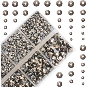 10000Pcs 2-Boxes Mixed Size Hot Fix Round Crystals Gems Glass Stones Hotfix Flat Back Rhinestones with Tweezers and Picking Pencil (Silver Flare)