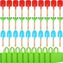 Liliful 40 Pcs Kids Gardening Tools 10 Garden Rake 10 Garden Shovel 10 Garden Trowel 10 Green Tote Bags Metal Garden Tools with Wooden Handle Beach Sandbox Toy for Planting Loosening Digging