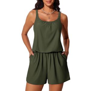 Summer Mae Swim Romper Women's One Piece Swimsuits with Pockets 2025 Blouson Modest Bathing Suits (6-8, Army Green) Summer Mae Swim Romper Women's One Piece Swimsuits with Pockets 2025 Blouson Modest Bathing Suits (6-8, Army Green)