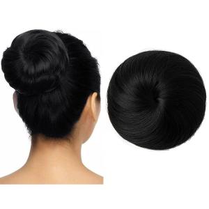 SARLA Black Hair Bun Extension Synthetic Drawstring Fake Ballet Bun for Women Lady Updo Donut Chignon