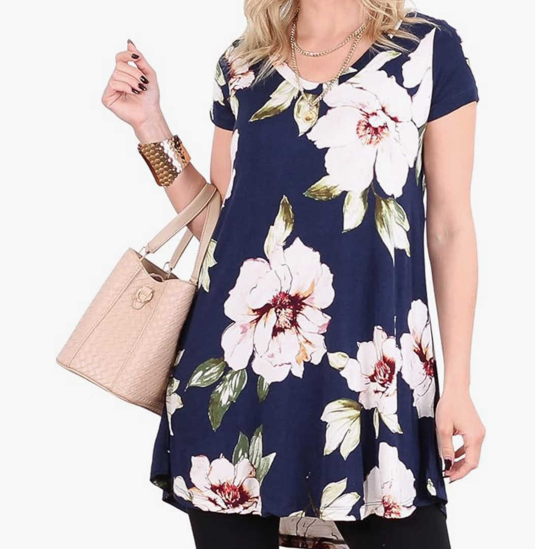 Popana Womens Short Sleeve Summer Tunic Tops to Wear with Leggings Loose Fit Plus Size M