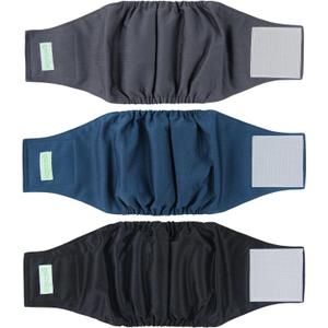 Wegreeco Washable Male Dog Belly Band (Stylish Pattern) - Pack of 3 - Washable Male Dog Belly Wrap, Dog Diapers Male (Black, Charcoal, Navy, Large)