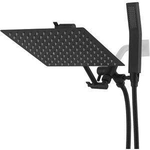 All Metal 10 Inch Rain Shower Head with Handheld Spray Combo, Waterfall Rainfall High Pressure Square Shower Heads with Adjustable Extension Arm, 70" Flexible Hose, 3-Way Diverter (Matte Black)