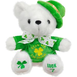 St Patricks Day Green Teddy Bear Stuffed Animal, Teddy Bear 3-Leaf Clover Plush Toys St Patricks Day Gifts for Kids St.Patrick's Day Indoor Outdoor Part Decorations