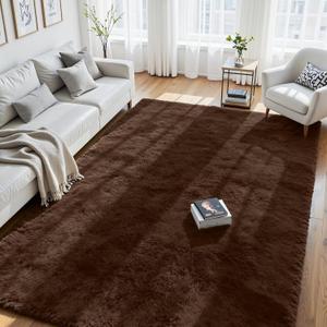 8x10 Fluffy Area Rug for Living Room: Soft Non-Slip Brown Bedroom Carpet