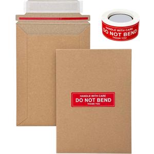 100 Pack 5x6.9" Rigid Mailers Cardboard Envelopes, 400GSM Kraft Photo Mailers Shipping Envelope with "DO NOT BEND" Labels, Small Stay Flat Self Seal Document Envelope for Trading Cards- Brown