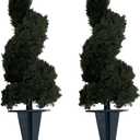 32" Artificial Boxwood Bush Spiral Topiary Tree UV Resistance Rated with Spike. Easy to Push in The Ground.Plant Looks Great in a Planter Anywhere. Indoor/Outdoor Decor 2 Pack