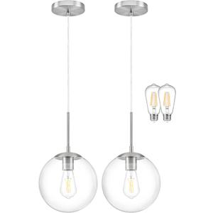 KoKo&Yukina 10" Modern Globe Pendant Light 2 Pack Mid-Century Nickel Pendant Lights Kitchen Island Height Adjustable Clear Glass Pendant Light Fixture for Dining Room Bedroom Hallway Sink Bulbs Incl.