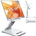 LISEN Tablet Stand for iPad Stand Holder Desk, Foldable Home Office Desk Accessories Travel for iPad Holder Dorm College Essentials Portable Monitor Stand Fits Tabs Kindle iPhone 4-15.9" Black (White)