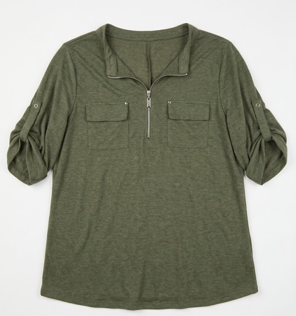 3/4 Length Sleeve Womens Striped Tops Zipper V Neck Collared Blouses Business Casual Tunics 2026 Spring Trendy, 4XL