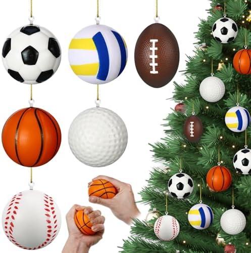 Remuuly 23 Pcs Sports Ball Ornaments for Christmas Tree Bulk Mini Sports Stress Ball Decor 2.5 Inch Foam PU Decorative Hanging Ornaments for Holiday Party Favor School Carnival Reward Gift Bag Fillers