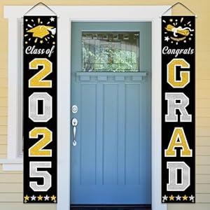 DAZONGE Graduation Decorations 2025, Black & Gold Class of Decorations 2025, Graduation Porch Banners for Any Schools or Grades Party Supplies