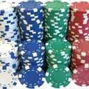 SEETOOOGAMES 200 Pieces 11.5g Clay Composite Dice Striped Casino Poker Chips- 4 Colors (Red, Green, White and Blue)