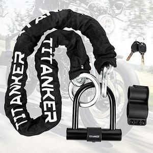 Titanker Motorcycle Chain Lock, Heavy Duty Bike Chain Lock with 2 Keys, Bike Locks with 14mm Thick U Lock for Bicycles, Motorbikes, Mopeds, Scooters (3FT,4FT)(6mm Chain,12mm Chain)