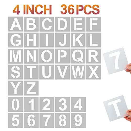 4 Inch Letter Stencils and Numbers, 71 Pcs Alphabet Art Craft Stencil, Reusable Plastic Templates for Wood, Wall, Fabric, Rock, Signage (4 Inch)