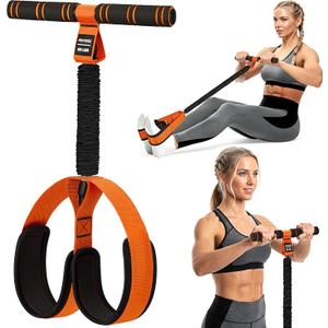 KUTIZE Multifunction Pedal Resistance Band with Handle, Upgraded Exercise Equipment with Soft Foot Pedal for Sit Up & Full-Body Home Gym Workouts, Core/ABS Training, Pilates, Yoga & Physical Therapy (1-Orange-60LBS)
