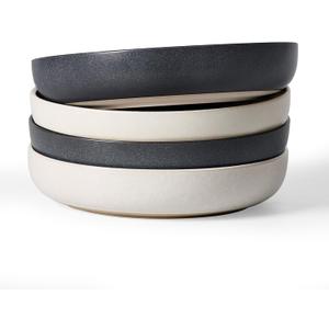 famiware Milkyway 33 oz Bowl Set, Pasta Bowls Set of 4, Salad Bowls, Double Reactive Glaze, Sturdy & Stackable, Ideal for Housewarming, Festivals, Dark Charcoal & White Full Glaze Matte