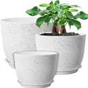 UOUZ 12/10/9 Large Modern Plant Pots, Plastic Planters with Drainage Holes and Saucers for Indoor Outdoor Plants Flowers, White Speckles