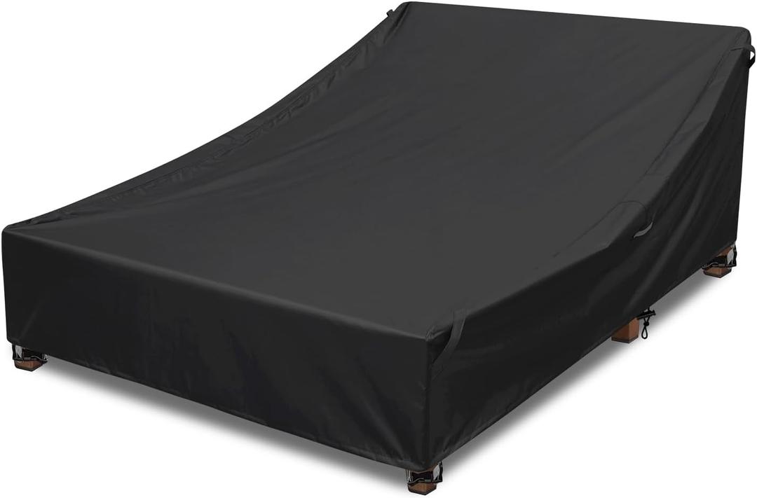 Outdoor Double Chaise Lounge Cover, Extra Wide-90 D x 66 W x 36 H Inch, 600D Weather-resistant Fabric All-Season Protective Cover for Patio Lounge Chairs, Waterproof and UV-resistant Coating (Black)