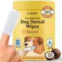 Jasper Dog Dental Wipes, Vet-Recommended All-Natural Finger Toothbrush Wipes for Dogs, Fresh Breath & Tartar Control in Seconds – No Brush and Toothpaste Needed, Coconut, 60 Count