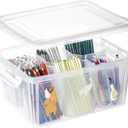 loobuu 17QT Plastic Storage Bins with Lids - 1 Pack Art Craft Supply Organizer Box with Brush Pot for Kids, Stackable Clear Pen Container for Toy/Sewing/Comestic/Tool/Playdoh (1 Pack)