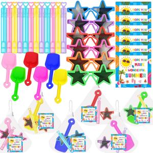 QICI 12 Set End of Year Gifts for Students Summer Gifts Preschool Graduation Gifts Class Classmate Present Beach Shovels Sunglasses Bubble Wands Beach Sand Toy School Classroom Favors