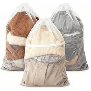 3 Pcs Mesh Laundry Bags Breathable Delicates Protect - Large Heavy for Protect Clothes in Washing Machine Travel Dorm Sports Family White 23 x 34 Inches