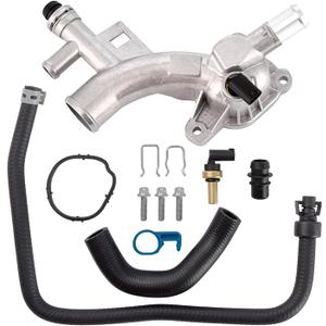 Engine Coolant Housing Water Outlet Aluminum with Hoses - Repalcement for Chevy Cruze, Sonic, Trax and Buick Encore 1.4L - Replaces 25193922, 13251447