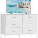 BOLUO White Dresser for Bedroom 6 Drawer, Wide Dresser TV Stand for 50" TV Dressers & Chests of Drawers Fabric Dresser for Closet Modern