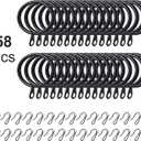 Hotop 60 Pieces 1.26 Inch Metal Drapery Curtain Rings Curtain Hanging Rings and 60 Pieces Metal Drapery Pin Hooks for Drapes Window Door Shower (Black)