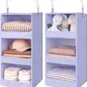 GRANNY SAYS 3 Shelf Hanging Closet Organizers and Storage, Collapsible Closet Storage Organizer with 2 Metal Hooks, Leak-Proof Hanging Shelves for Closet, Dorm Room, Nursery, 2 Pack, Purple