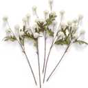 Laelfe Artificial Kiku Flower White - 5 Pcs Fake Pompon Mums Silk Small Chrysanthemum Faux Ball Fall Flower Stem Decor for Autumn Wedding Filler DIY Bouquet Centerpieces Arrangements Shower