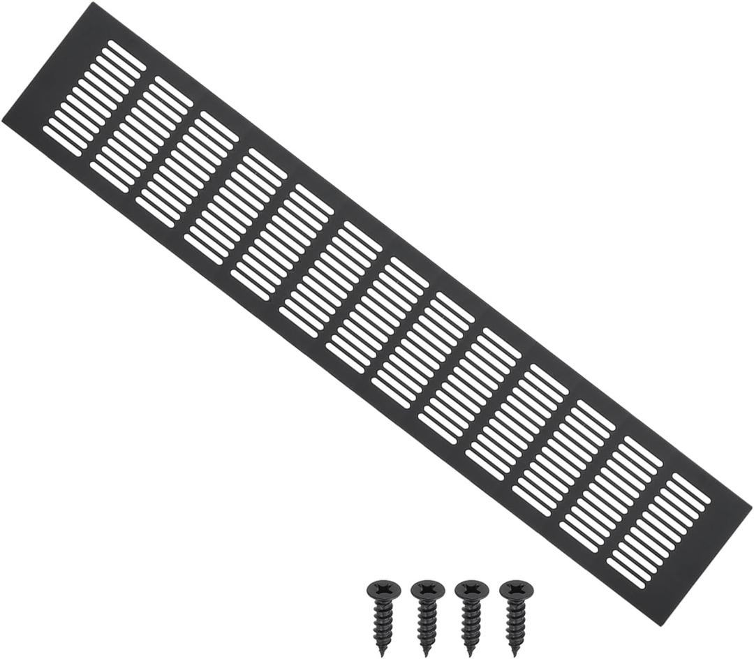 PATIKIL 20 x 4 Inch Door Air Vent Cover, Aluminum Grille Ventilation Cover Louvered with Mounting Screws for Cabinet Wardrobe Door, Black