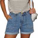 StunShow Women's Denim Shorts Mid Waist Jean Short (Blue, M)