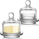 Dicunoy 2 Pack Glass Butter Dishes, Small Round Butter Keeper with Dome Lid and Handle, Clear Butter Serving Container with Cover, Round Crystal Mini Butter Cloche for Candy, Dessert, Parfait, Jam