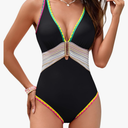 Blooming Jelly Womens One Piece Swimsuits Tummy Control Bathing Suit Modest Swim Suits Neon Color Block Swimwear XL