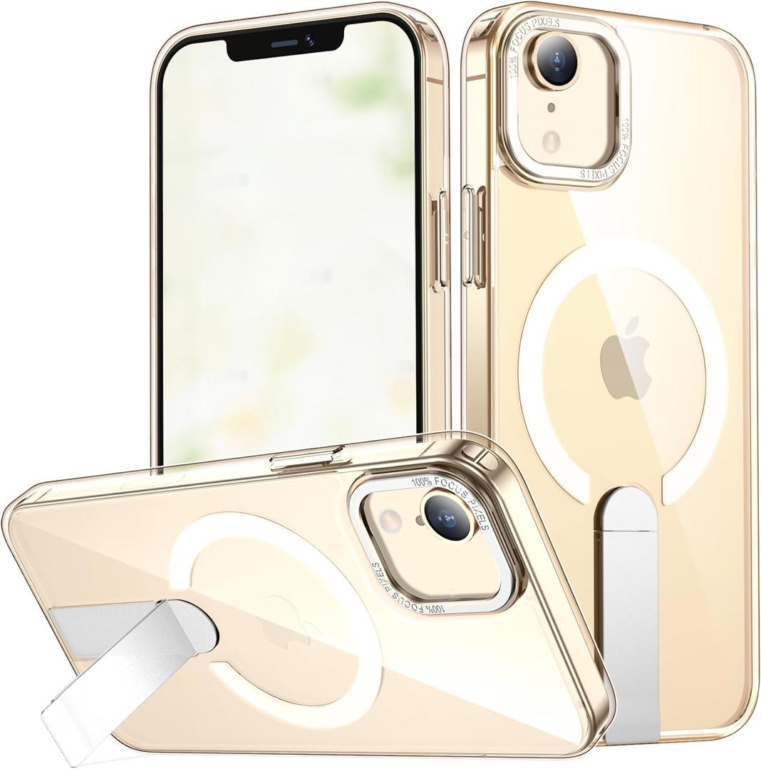 For iPhone XR Case Compatible with Magsafe, Built-in Invisible Stand [Military Drop Protection] Strong Magnetic Shockproof Slim Protective Phone Case Cover for iPhone XR 6.1 (Clear)