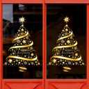 Rchovsam 2 Pack XL Whole Gold Tree Clings for News Yeras Winter Gold Christmas Tree Window Stickers for Glass Large DIY Static Wall Window Door Mural Showcase Decal Sticker-15.7x17 Inches