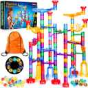 Meland Marble Run - 132Pcs Marble Maze Game Building Toy for Kid, Marble Track Race Set & STEM Learning Toys for Boy Girl Age 3 4 5 6 7 8 9+ (102 Translucent Marbulous Pcs & 30 Glass Marbles)