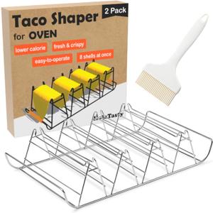 Taco Shell Mold for Baking - No Frying No Waste No Mess, For Corn Tortillas Up To 6 Inch, Homemade Wider Bases Hard Tacos - Fresh Wholesome Gluten-Free, 8 Baked Crunchy Shells At Once - Set of 2