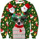 Lovekider Women Ugly Christmas Sweater Long Sleeve Funny Christmas Dog Xmas Hoodless Sweatshirt Loose Fit Warm Outfits for Fall Winter Large Green. L