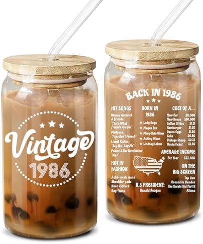 NewEleven 40th Birthday Gifts For Women, Her - 40th Birthday Decorations For Women - 40 Year Old Gifts For Her, Mom, Wife, Sister, Friends - 16 Oz Coffee Glass (Missing Straw)